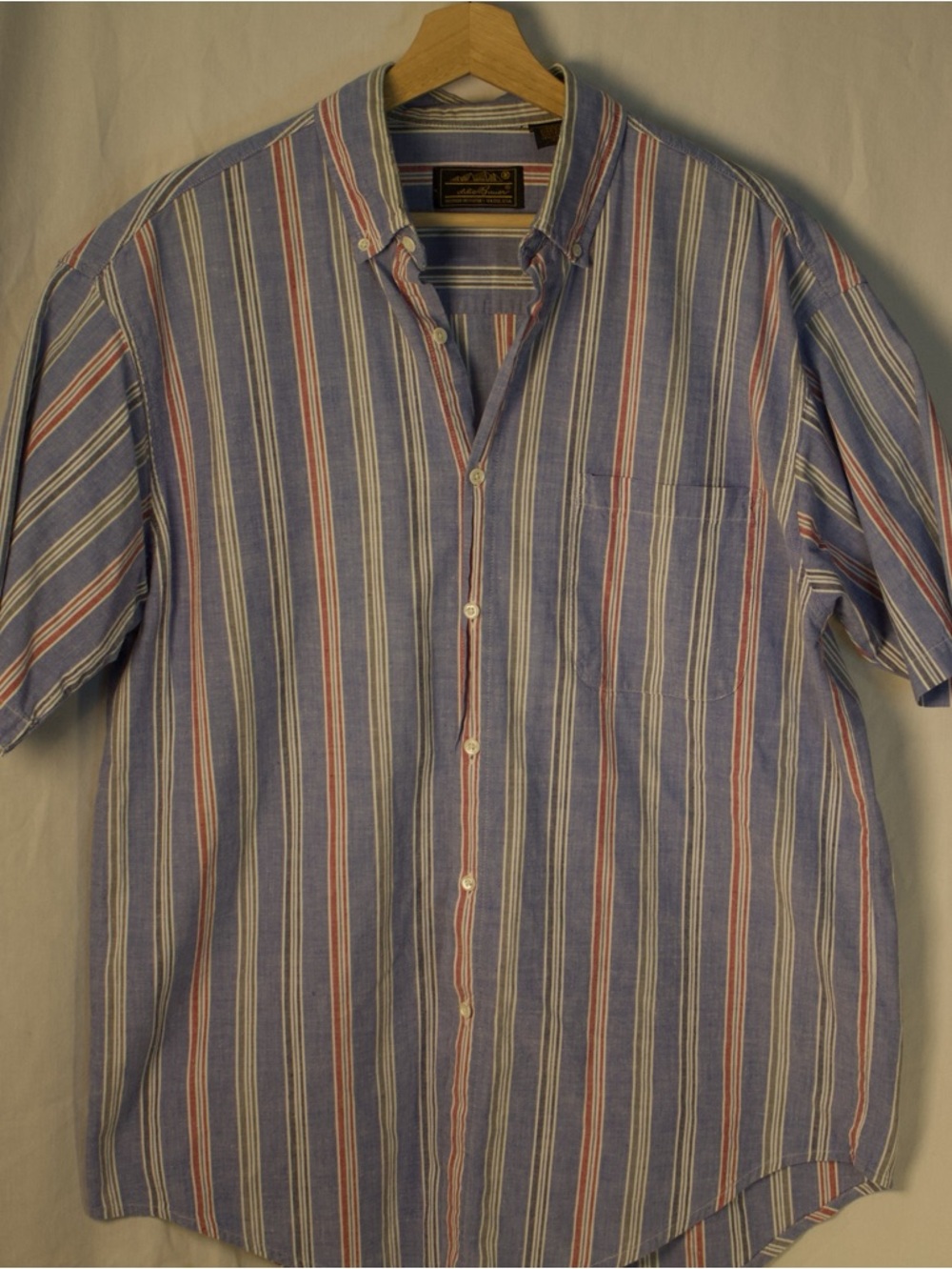 Eddie Bauer Blue Striped Short-Sleeve Button-Down Shirt